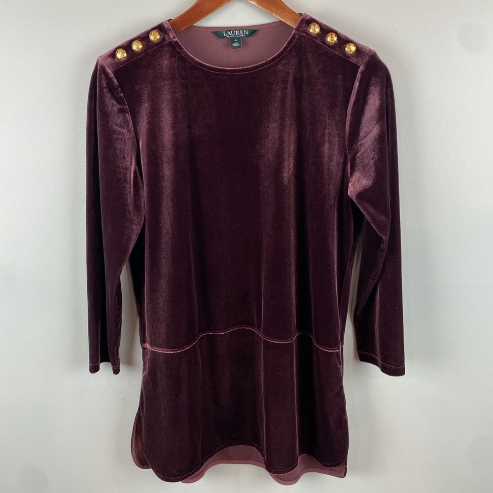 Lauren Ralph Lauren Women’s Velveteen Embellished Pullover Tunic Top Old Money M